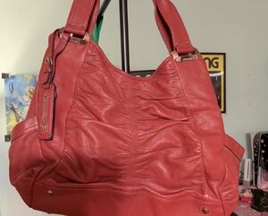 b. makowsky Red Leather Hobo Bag
